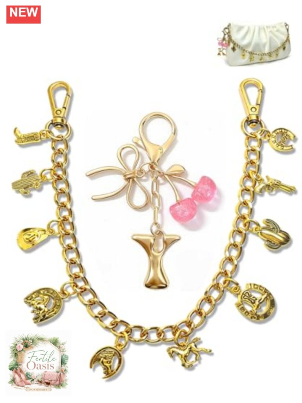 Gold Plated Western Cowgirl Charm Keychain - Personalized Initial A-Z Bag
